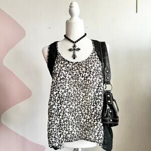 Black Sheer Cross Tank Top, Gothic Punk Y2K‎ Clubwear Grunge Tumblr Medium